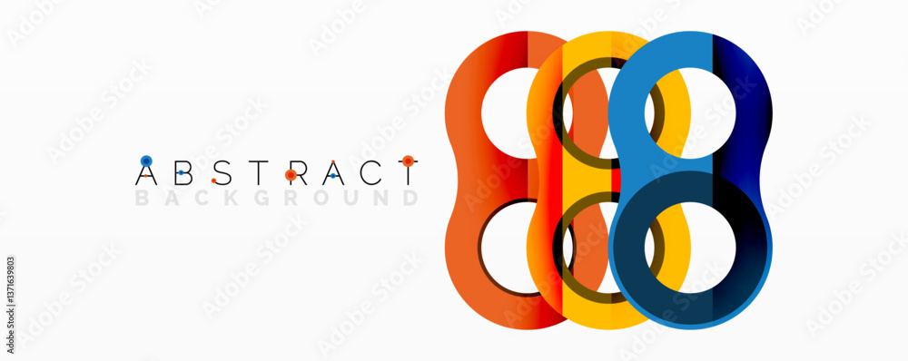 Poster Abstract geometric pattern with interlocking circular and tubular shapes featuring smooth gradients, sharp contrasts, and dynamic layering