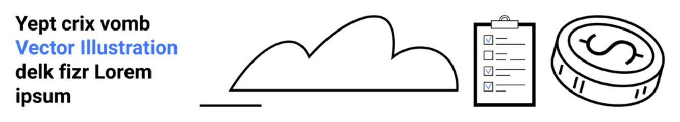 Cloud, checklist, and coin signify digital solutions, online finance, and task management. Ideal for business, technology, finance, cloud services digital marketing and simple landing page