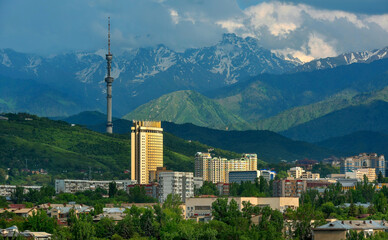  The largest economic and cultural center of Kazakhstan is the city of Almaty on a summer day.