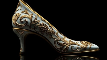 Exquisite Gold and White Porcelain High Heel Shoe