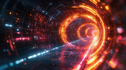 Fototapeta premium Futuristic Sci-Fi Wormhole Abstract Digital Art Cyber Technology Space Network Energy Light Effect