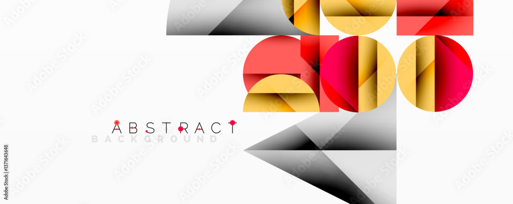 Aufkleber Abstract geometric design with intersecting circles, triangles, squares and sharp angles creating a layered composition with gradients, depth, and contrast