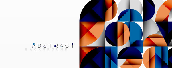 Abstract geometric artwork with overlapping circles and gradients, circle square triangle shapes background featuring sharp angular cuts, smooth shading, and structured layered composition