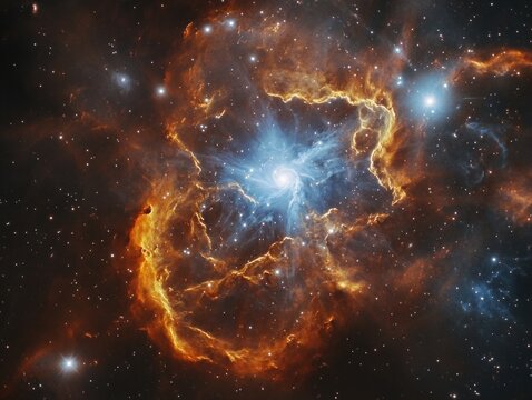 magnetar emitting powerful magnetic fields, with a stunning backdrop of nebulae and galaxies