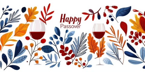 Festive Passover celebration with colorful floral arrangements and wine, evoking the holiday spirit.