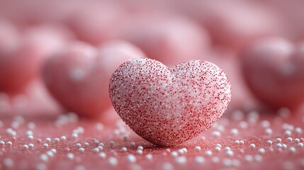 Obraz premium Small red and white hearts lie on a pink surface, a romantic background for Valentine's, Mother's Day, or spring.
