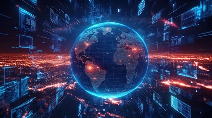 Global Connectivity Digital Animation Representation of Earth and Technology