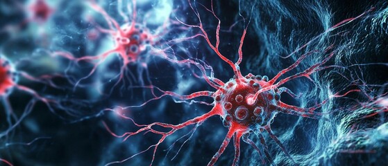 Dark Background Symbolizing the Intricacies of the Nervous System with the Rabies Virus