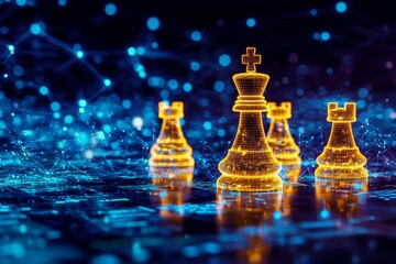 Glowing Low Poly King Chess Pieces: Symbolizing Strategic Decision-Making. 