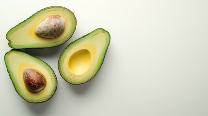 Avocado halves with seed on a plain background 
