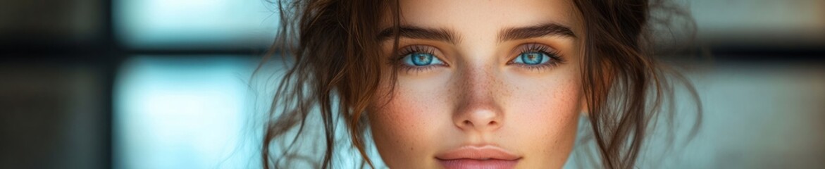 Obraz premium Close Up of Beautiful Female Eye with Long False Eyelashes and Elegant Makeup in Soft Pastel Background