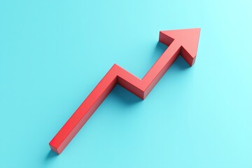 Rising Red Zig Zag Arrow Graph Indicating Growth and Success Isolated on Light Blue Background