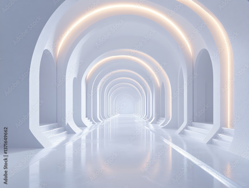 Poster minimalist white arch hallway modern architecture background 3d rendering