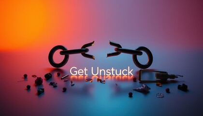 "Get Unstuck" Typography, Overcoming Obstacles Concept