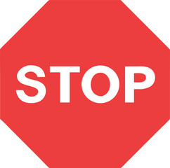 stop sign icon in red hexagon shape, bold white letters symbolizing caution, warning, and traffic control, vector illustration representing road safety and prohibition

