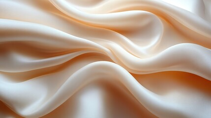 Obraz premium Smooth elegant satin fabric or liquid wave flows on a light brown background, creating an abstract and artistic composition with gentle curves and folds.