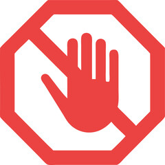 Fototapeta premium no entry stop sign with raised hand symbol, red circular icon indicating prohibition, caution, and restriction, vector illustration for safety and warning purposes