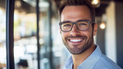 Smiling Man with Glasses in Office 