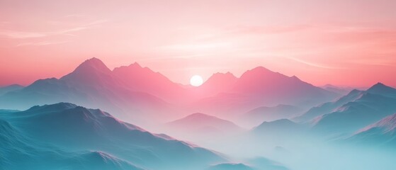 Surreal Mountain Sunset: Pink Dreamy Peaks Landscape 
