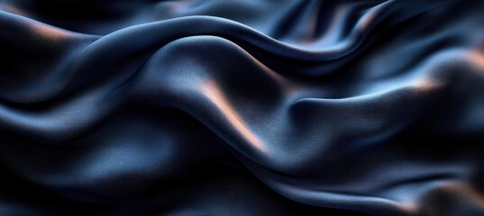 Fototapeta premium Black Silk Abstract Background Satin Velvet Fabric Texture Waves Flowing Luxury Design