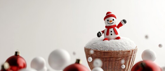 snowman on snow basket with ornaments 