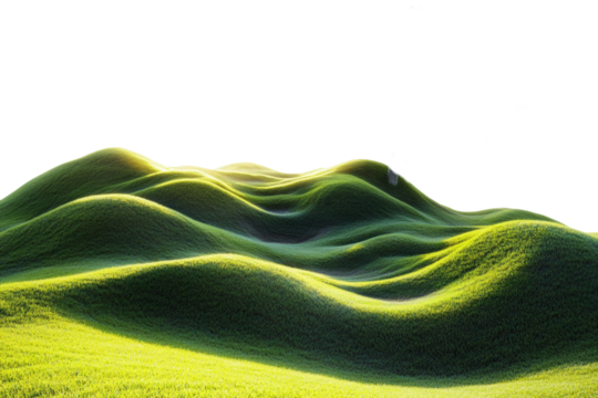 Lush green hills with gentle undulations under clear blue sky, ideal for nature-themed projects, tranquil backgrounds, and serene outdoor settings