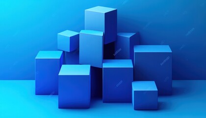 Obraz premium Minimalist 3D Geometric Shapes Soft Rounded Cubes Vibrant Blue Tones Futuristic Digital Art Modern Background