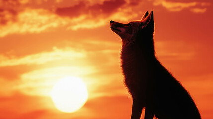 Majestic Fox Silhouetted Against Vibrant Sunset with Warm Colors and Scenic Background