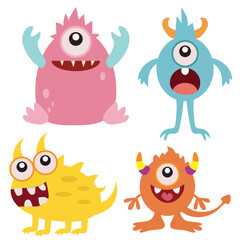 Funny colorful monsters vector cartoon illustration