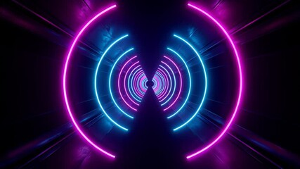 Futuristic hypnotic tunnel of glowing neon lights extending into infinity in vibrant colors
 - Powered by Adobe