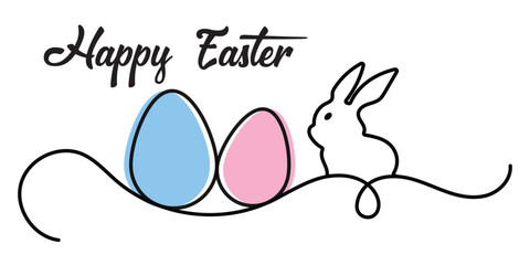 continuous one line drawing of  Easter Bunny and egg. easter egg, one line art. 