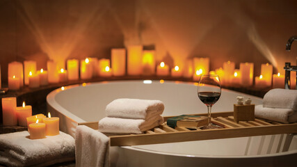 Romantic Spa Bath with Candles and Wine Luxurious Relaxation Experience
