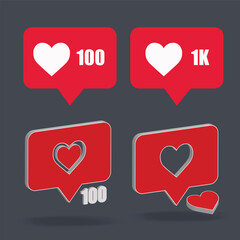 Social media 3D heart icon -3d vector Illustration
