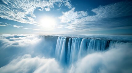 A gravity-defying waterfall that flows upwards into the clouds