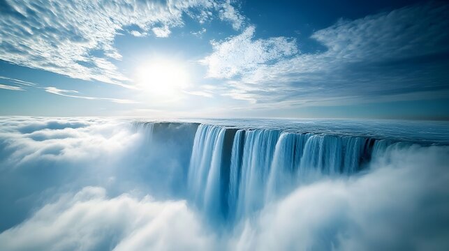 A gravity-defying waterfall that flows upwards into the clouds - Powered by Adobe
