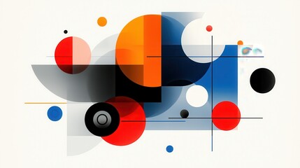 Obraz premium Geometric Harmony: Abstract composition of intersecting shapes, lines, and vibrant colors in balanced design.