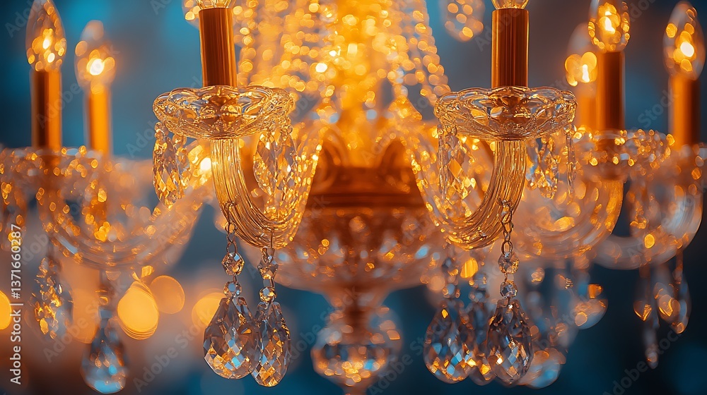 Poster elegant interior lighting fixture with sparkling crystals, radiating warmth and creating a beautiful