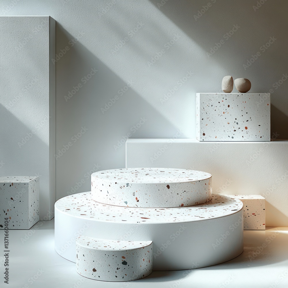 Poster minimalist still life geometric shapes display on terrazzo platform for product presentation 3d rend