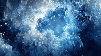 A frozen waterfall in a mystical ice kingdom, sparkling under the northern lights