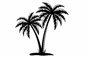 A Palm tree vector silhouette isolated on a white background, Tropical palm tree black clipart. Tropical palm tree