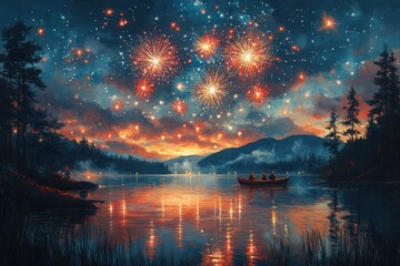 Fireworks Celebration Night Sky Vibrant Background Festive Abstract Black Red Gold