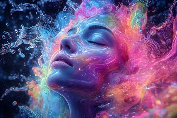 Neural Storm: Psychedelic Portrait of a Woman Battling Mental Turmoil