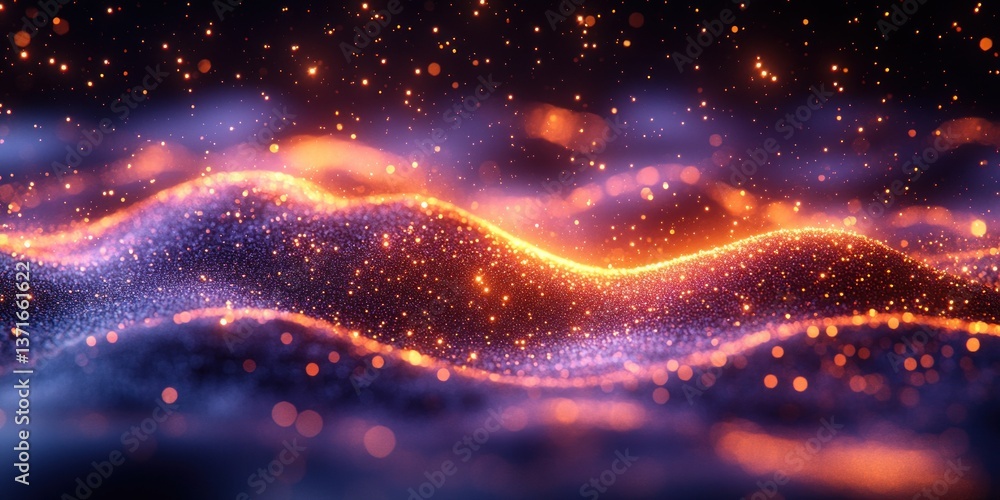 Poster cosmic golden sparkles abstract background with bokeh and light effects