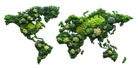 Lush Green World Map Made From Vibrant Plants and Foliage Representing Global Nature and Environmental Conservation Efforts in a Beautiful Display