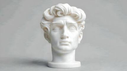 White Marble Bust Sculpture on Gray Background