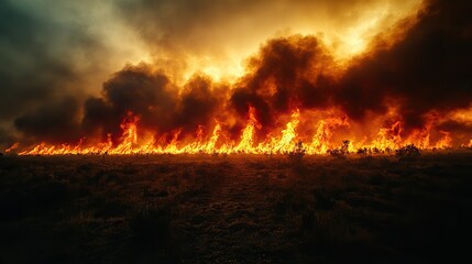 Fototapeta premium Thick dark smoke billows up against a pale sky, a striking visual of environmental pollution from a large fire, highlighting air quality.