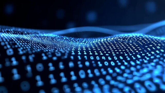 Abstract digital wave of binary code representing data flow in a futuristic technology environment