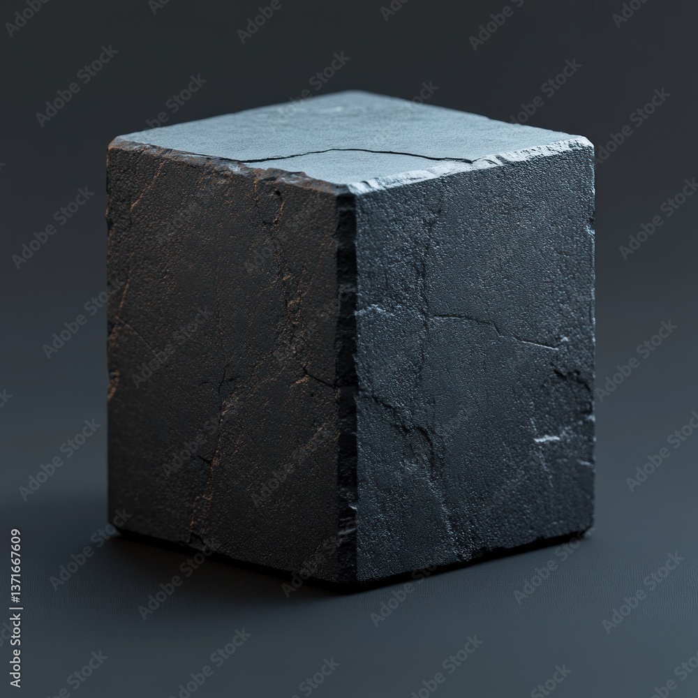 Poster black cube display platform with textured surface for product showcase and exhibition