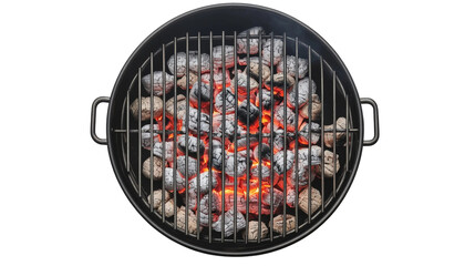 Circular Charcoal Grill with Burning Coals and Grate Ready for Outdoor Cooking and Barbecue Gatherings