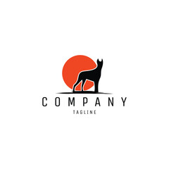 Dog silhouette logo. Best isolated vector illustration for badge, emblem, icon, sticker design. With beautiful twilight background